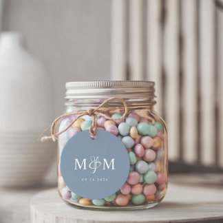 Elegant Dusty Blue Monogram Ampersand Wedding Gåvor Etiketter