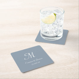 Elegant Dusty Blue Monogram Bröllop Anpassningsbar Underlägg Papper Kvadrat
