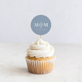 Elegant Dusty Blue Monogram Bröllop Kuvert Seal Runt Klistermärke