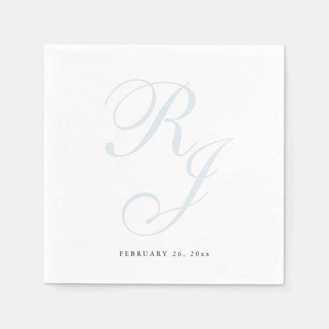 Elegant Dusty Blue Monogram Bröllop Napkins Pappersservett (Framsidan)