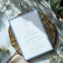 Elegant Dusty Blue Monogram Bröllop Ram