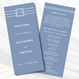 Elegant Dusty Blue Monogram Modern Bröllopsprogram Program