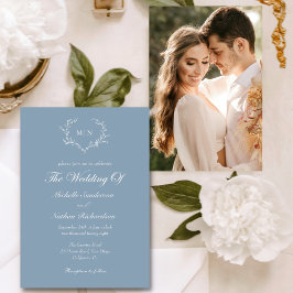 Elegant Dusty Blue Monogram Photo Bröllop Inbjudningar