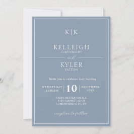 Elegant Dusty Blue Monogram Photo Bröllop Inbjudningar