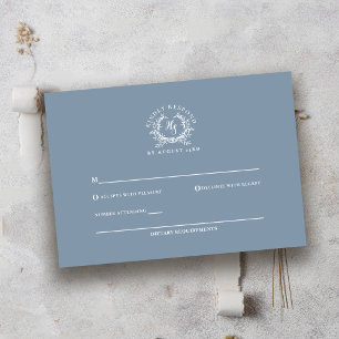 Elegant Dusty Blue Monogram Vapensköld Bröllop OSA Kort