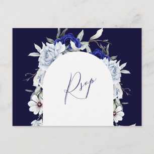 Elegant Dusty Blue Navy Blommigt Arch Bröllop OSA Vykort