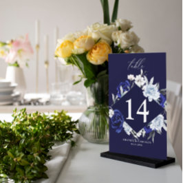 Elegant Dusty Blue Navy Blommigt Bordsnummer