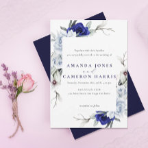 Elegant Dusty Blue Navy Blommigt Bröllop