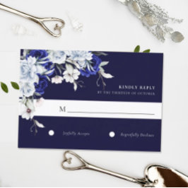 Elegant Dusty Blue Navy Blommigt Bröllop OSA Kort