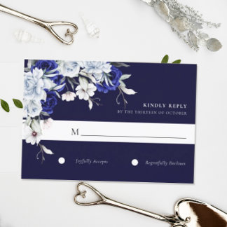Elegant Dusty Blue Navy Blommigt Bröllop OSA Kort