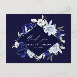 Elegant Dusty Blue Navy Blommigt Bröllop Tack Vykort