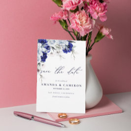 Elegant Dusty Blue Navy Blommigt QR Code Bröllop Spara Datumet