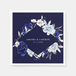 Elegant Dusty Blue Navy Floral Wedding Pappersservett