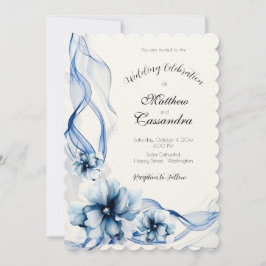 Elegant Dusty Blue Navy Flowers Bröllop Inbjudningar