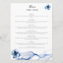 Elegant Dusty Blue Navy Flowers Bröllop Meny