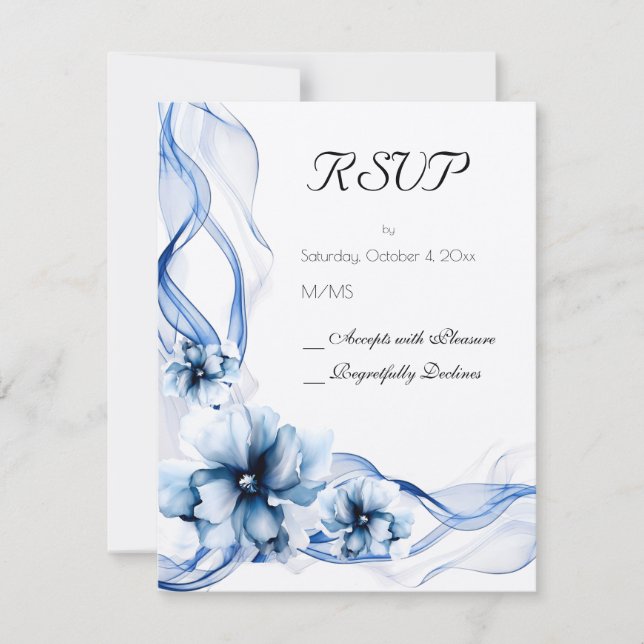 Elegant Dusty Blue Navy Flowers Bröllop OSA Kort (Framsida)