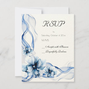 Elegant Dusty Blue Navy Flowers Bröllop OSA Kort