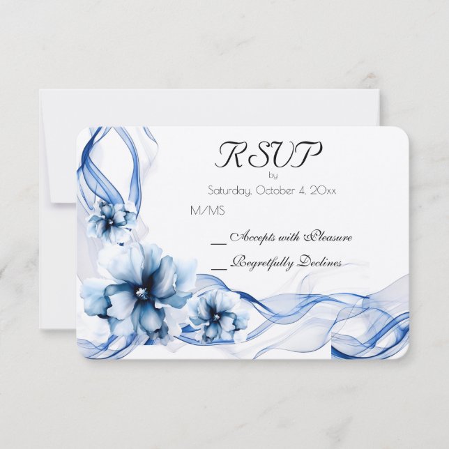 Elegant Dusty Blue Navy Flowers Bröllop OSA Kort (Framsida)