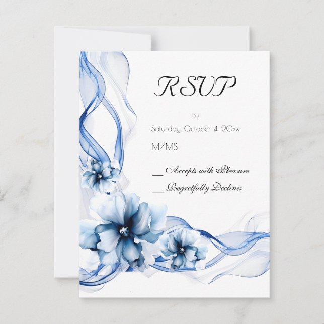 Elegant Dusty Blue Navy Flowers Bröllop OSA Kort (Framsida)
