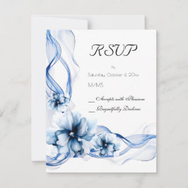Elegant Dusty Blue Navy Flowers Bröllop OSA Kort