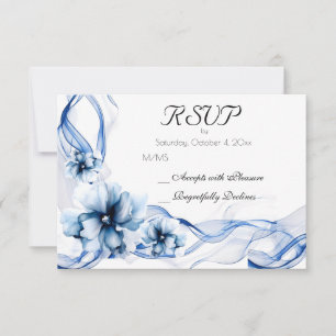 Elegant Dusty Blue Navy Flowers Bröllop OSA Kort