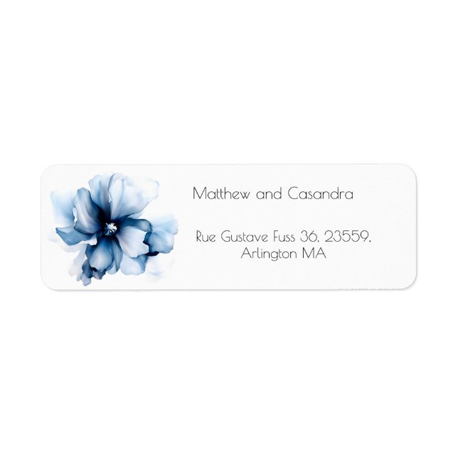 Elegant Dusty Blue Navy Flowers Bröllop Returadress Etikett (Framsidan)