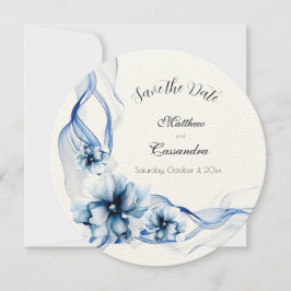 Elegant Dusty Blue Navy Flowers Bröllop Spara Datumet
