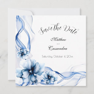 Elegant Dusty Blue Navy Flowers Bröllop Spara Datumet