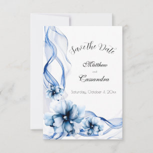 Elegant Dusty Blue Navy Flowers Bröllop Spara Datumet