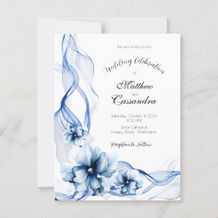 Elegant Dusty Blue Navy Flowers Bröllop Vykort