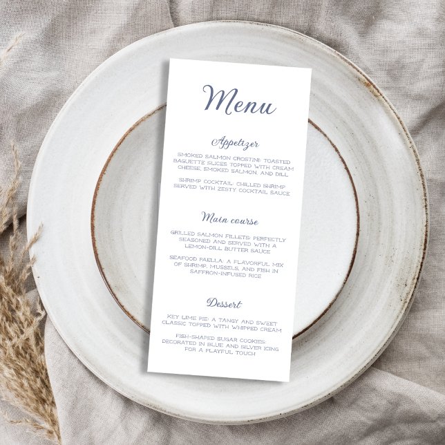 Elegant Dusty Blue Ocean Sea Möhippa Meny (Elegant Dusty Blue Ocean Sea Bridal Shower Menu)