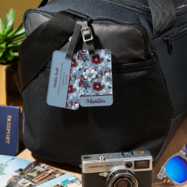 Elegant Dusty Blue och Burgundy Blommigt Luggage T Bagagebricka