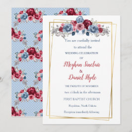 Elegant Dusty Blue och Burgundy Bröllop Inbjudningar