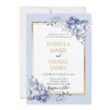 Elegant Dusty Blue och Guld Blommigt Bröllop