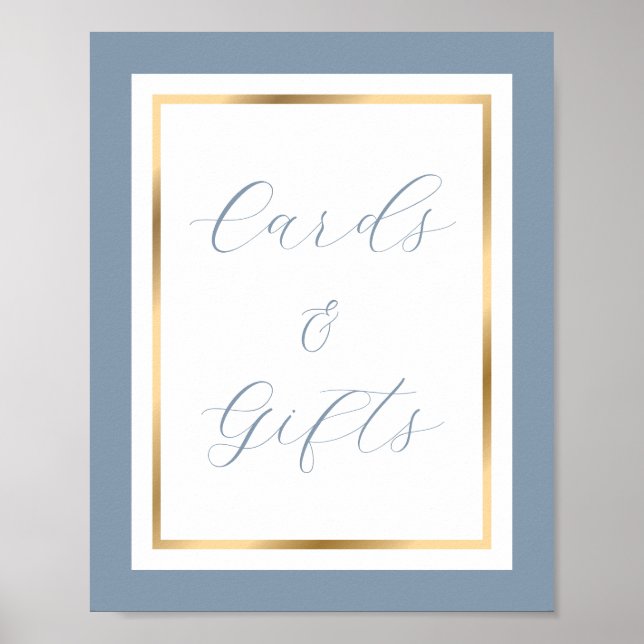 Elegant Dusty Blue- och Guld-kort och presentkort Poster (Framsidan)
