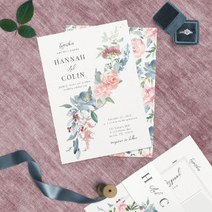 Elegant Dusty Blue och Ro Blommigt Swag Inbjudningar