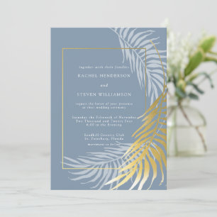 Elegant Dusty Blue och White Tropical Bröllop Inbjudningar