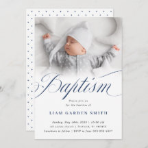 Elegant Dusty Blue Pastel Script Baptism Photo In