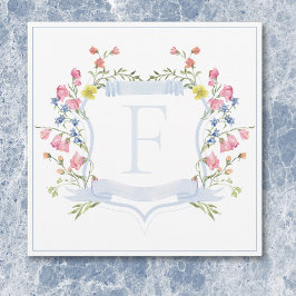 Elegant Dusty Blue Pastel Wildblomma Vapensköld Br Tack Kort