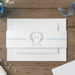 Elegant Dusty Blue Pastel Wildflower Crest Wedding Band För Inbjudningskort