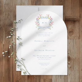 Elegant Dusty Blue Pastel Wildflower Crest Wedding Inbjudningar