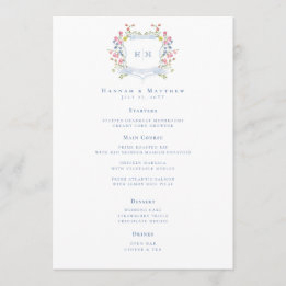 Elegant Dusty Blue Pastel Wildflower Crest Wedding Meny