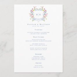 Elegant Dusty Blue Pastel Wildflower Crest Wedding Meny