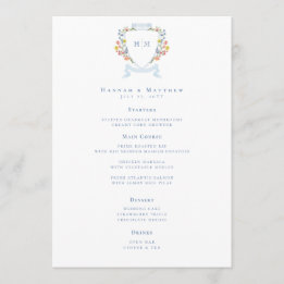 Elegant Dusty Blue Pastel Wildflower Crest Wedding Meny