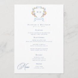 Elegant Dusty Blue Pastel Wildflower Crest Wedding Meny