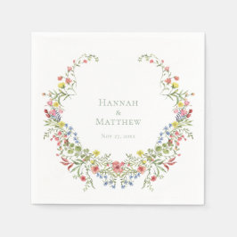 Elegant Dusty Blue Pastel Wildflower Crest Wedding Pappersservett