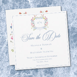 Elegant Dusty Blue Pastel Wildflower Crest Wedding Spara Datumet