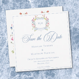 Elegant Dusty Blue Pastel Wildflower Crest Wedding Spara Datumet