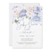 Elegant Dusty Blue Peonies Cream Ro Baby Shower