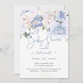 Elegant Dusty Blue Peonies Cream Ro Baby Shower Inbjudningar